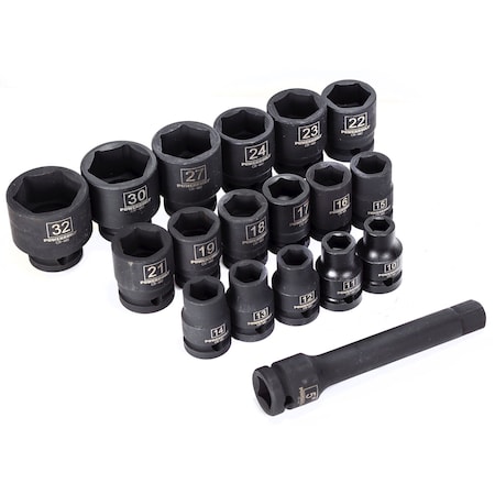 Powerbuilt 18Pc 1/2" Drive Metric Impact Socket Set 940838